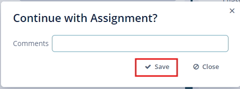 Confirmation pop-up screen
