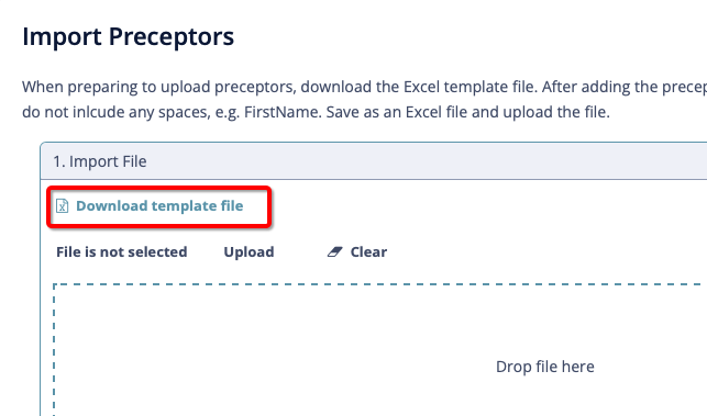 Download Template File screen