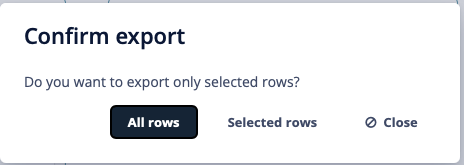 Excel export confirmation screen