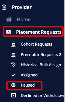 Menu with Paused selected