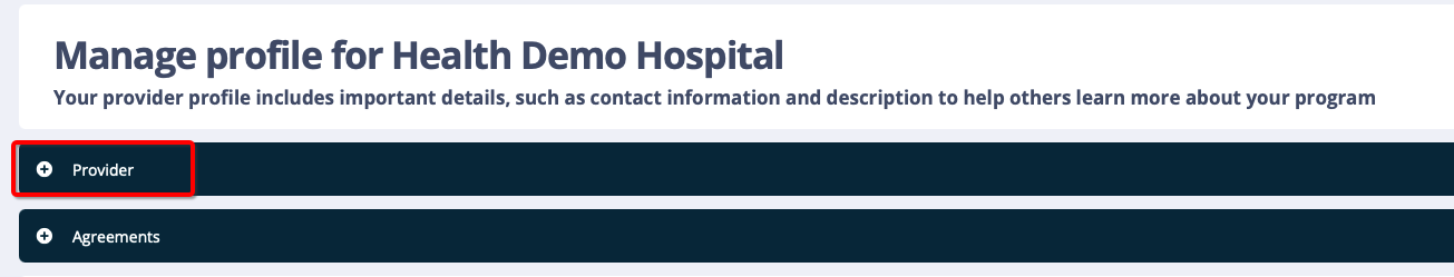 Manage profile screen with Provider highlighted