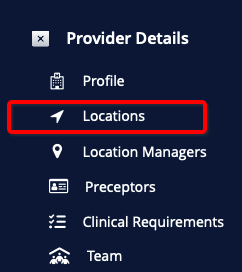 Menu item with Locations highlighted