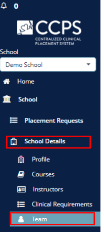 Main navigation menu with Provider Details and Team highlighted
